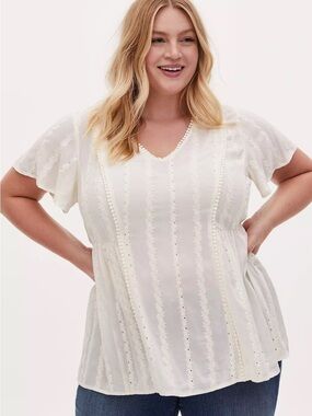 Torrid Ivory Eyelet Embroidered Blouse Size 0X Large Cottagecore Crochet Boho